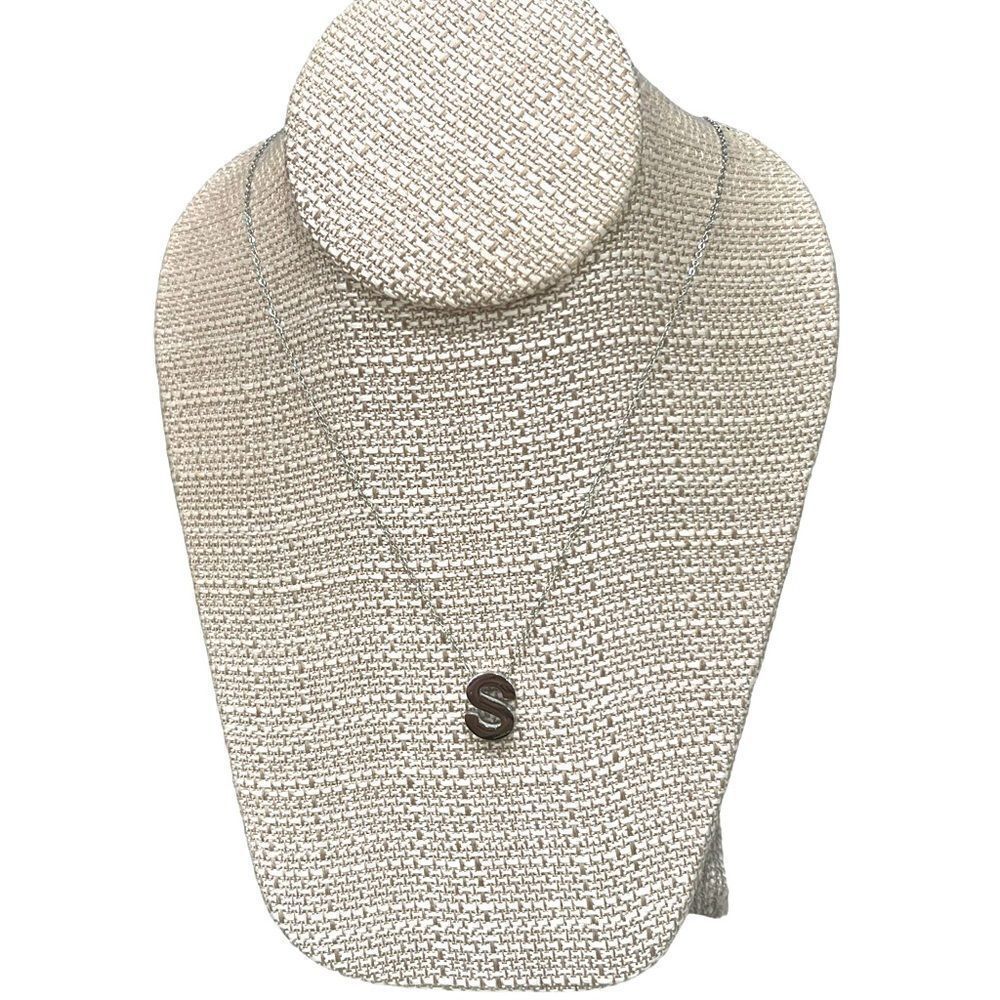 Silver Tone Stainless Steel  initial Pendant necklace Letter S
